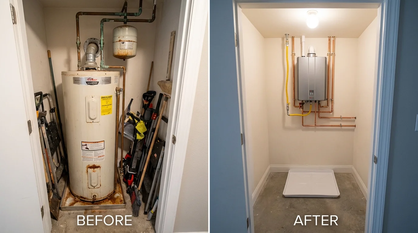 Tank water heater versus wall-mounted tankless unit comparison for Williston, VT homeowners
