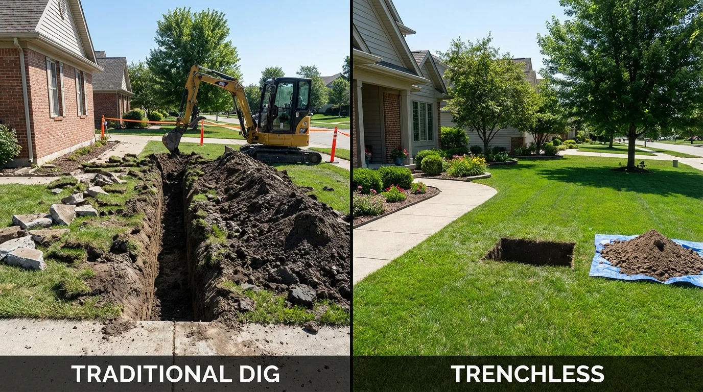 Trenchless sewer repair with minimal yard damage versus traditional excavation in Williston, VT